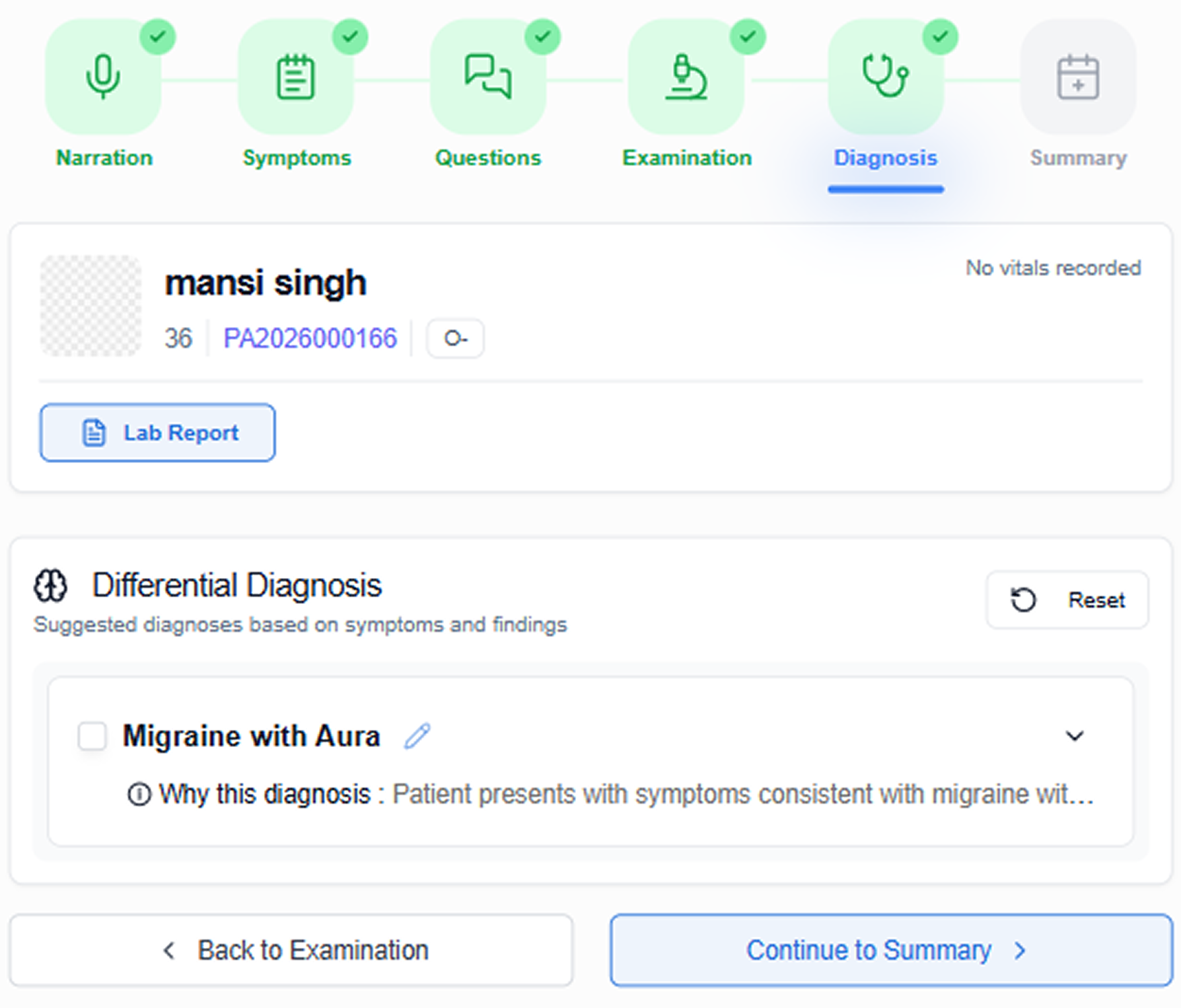 Examination & AI Diagnosis